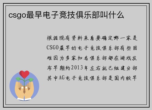 csgo最早电子竞技俱乐部叫什么