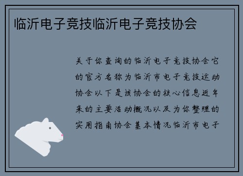 临沂电子竞技临沂电子竞技协会